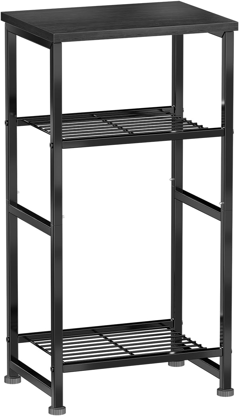 Desk Organizers and Accessories, Wood Printer Stand with 2 Metal Mesh Storage Shelf, Fits A4/Letter Size, Desk File Organizer for Home Office Fax Machine Scanner, Charcoal Black