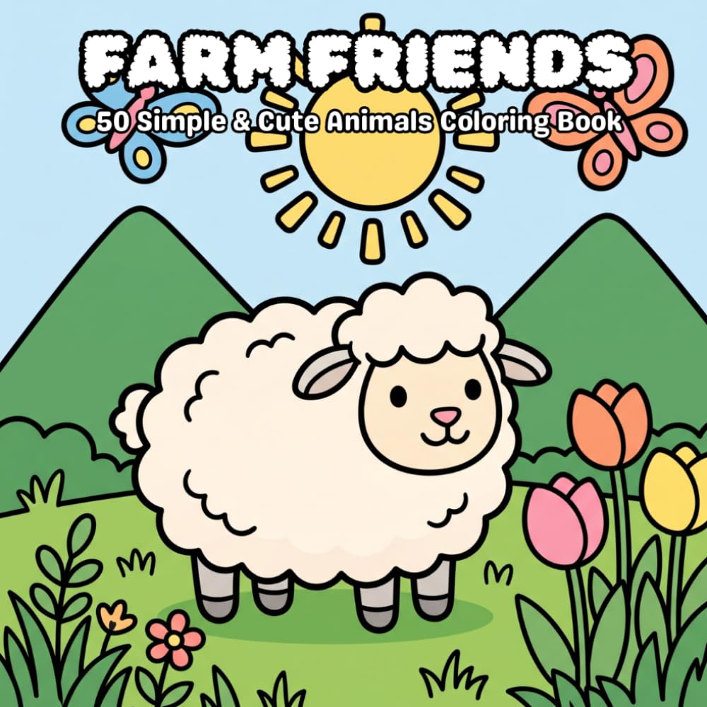 FARM FRIENDS: 50 Simple & Cute Animal Coloring Book for Kids and Adults