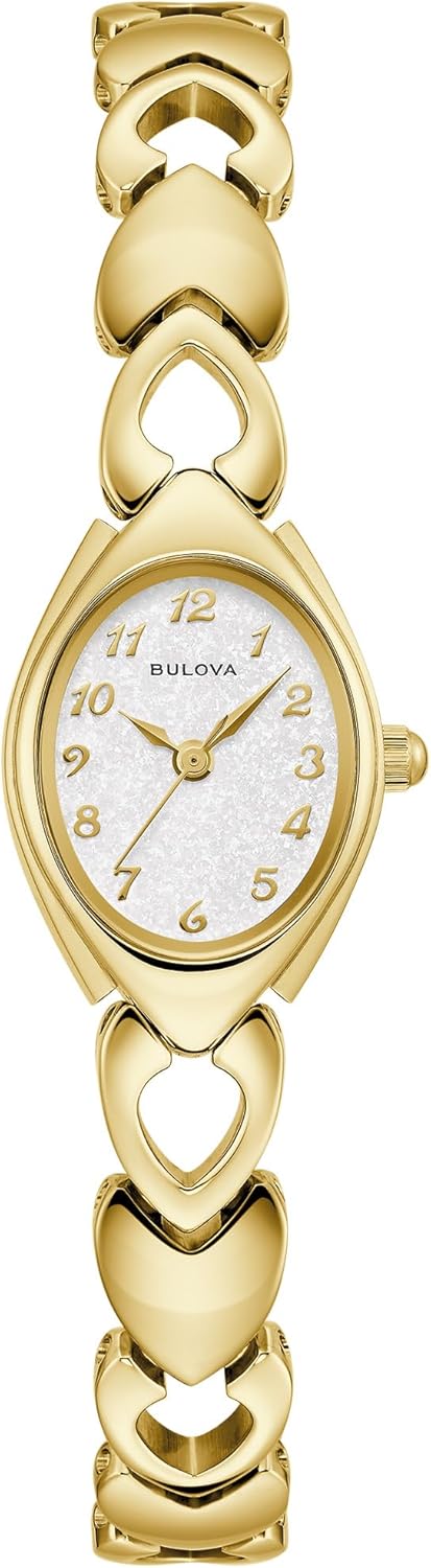 Bulova Ladies 3 Hand Quartz Classic, Stainless Steel Case and Stainless Steel Heart Link Bracelet