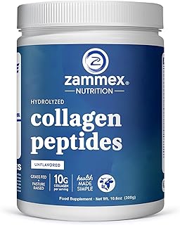Zammex Premium-Kollagenpeptide-Pulver ohne Geschmack, hydrolysierte Proteine Typ I und III, unterstützt Haare, Haut, Nägel, grasgefüttert, gentechnikfrei, Paleo- und Keto-freundlich, 300G