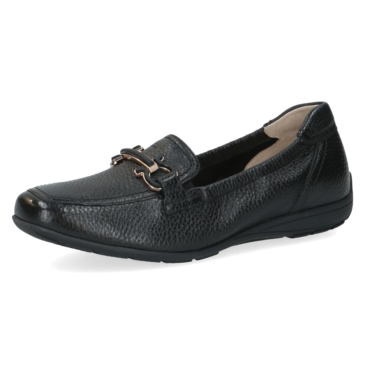 CAPRICE Women's Leather Loafers with Buckle, Black (Black Deer), 3.5 UK