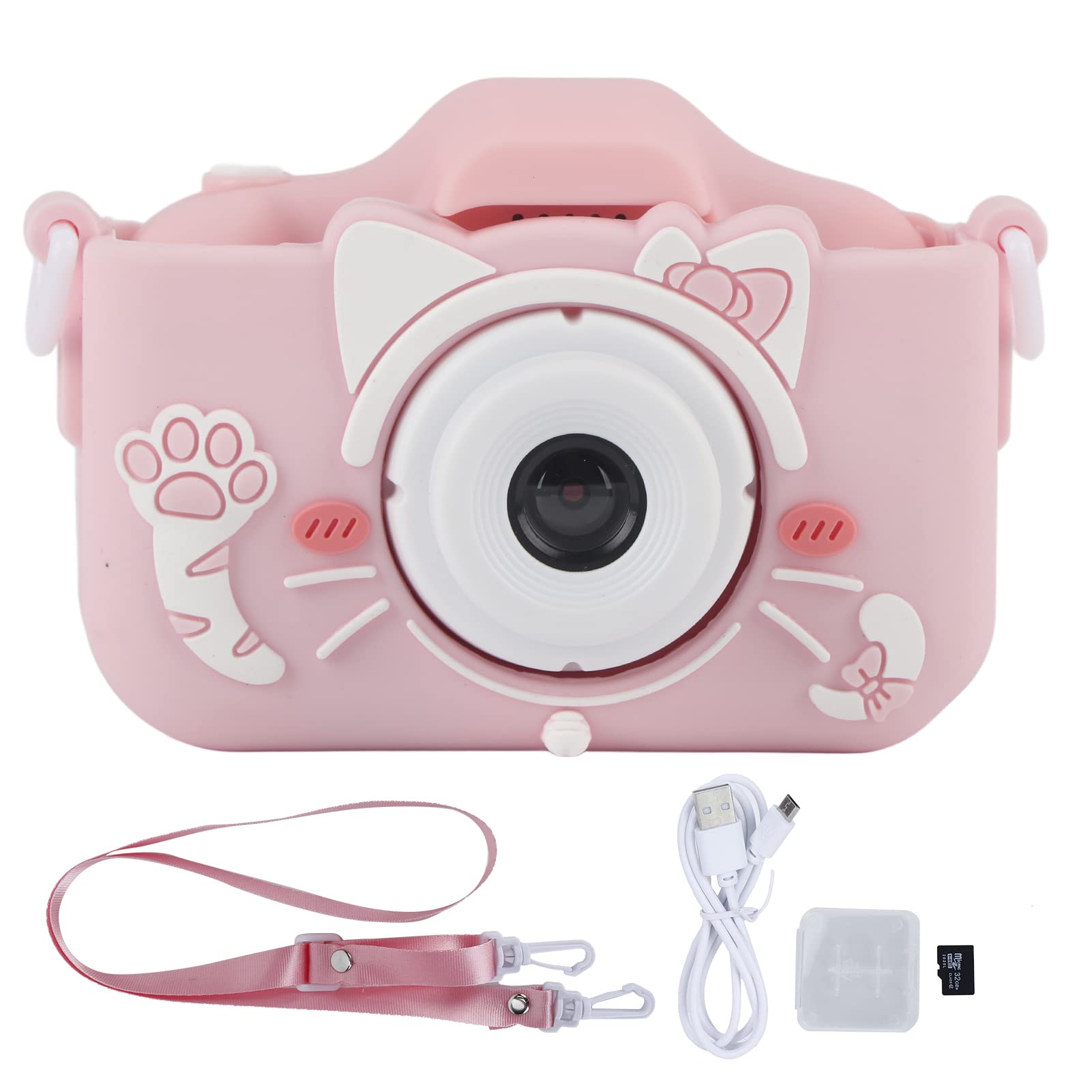 Kids Camera, 40mp Toddler Camera Kids Digital Camera Video Camcorder Cartoon Cat Photograph Camera with 32g Memory Card for Girl Boy(Pink)