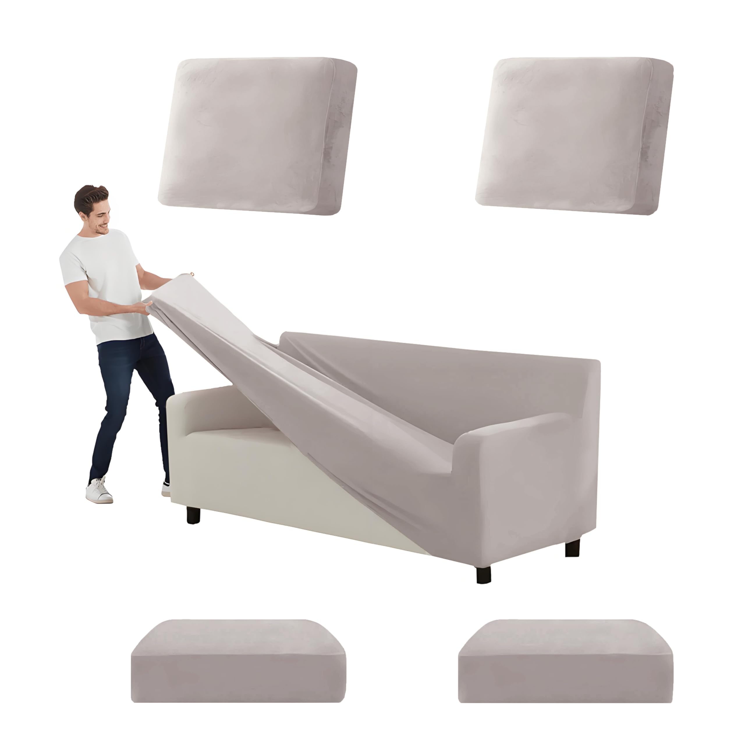 SYLC Stretch Ektorp Sofa Cover, Velvet Sofa Covers 1/2/3/4 Seater with Seat Cover and Back Cover, Non-slip Settee Covers Well-fitted (light grey,XL 145-178cm 5pcs) — image 1