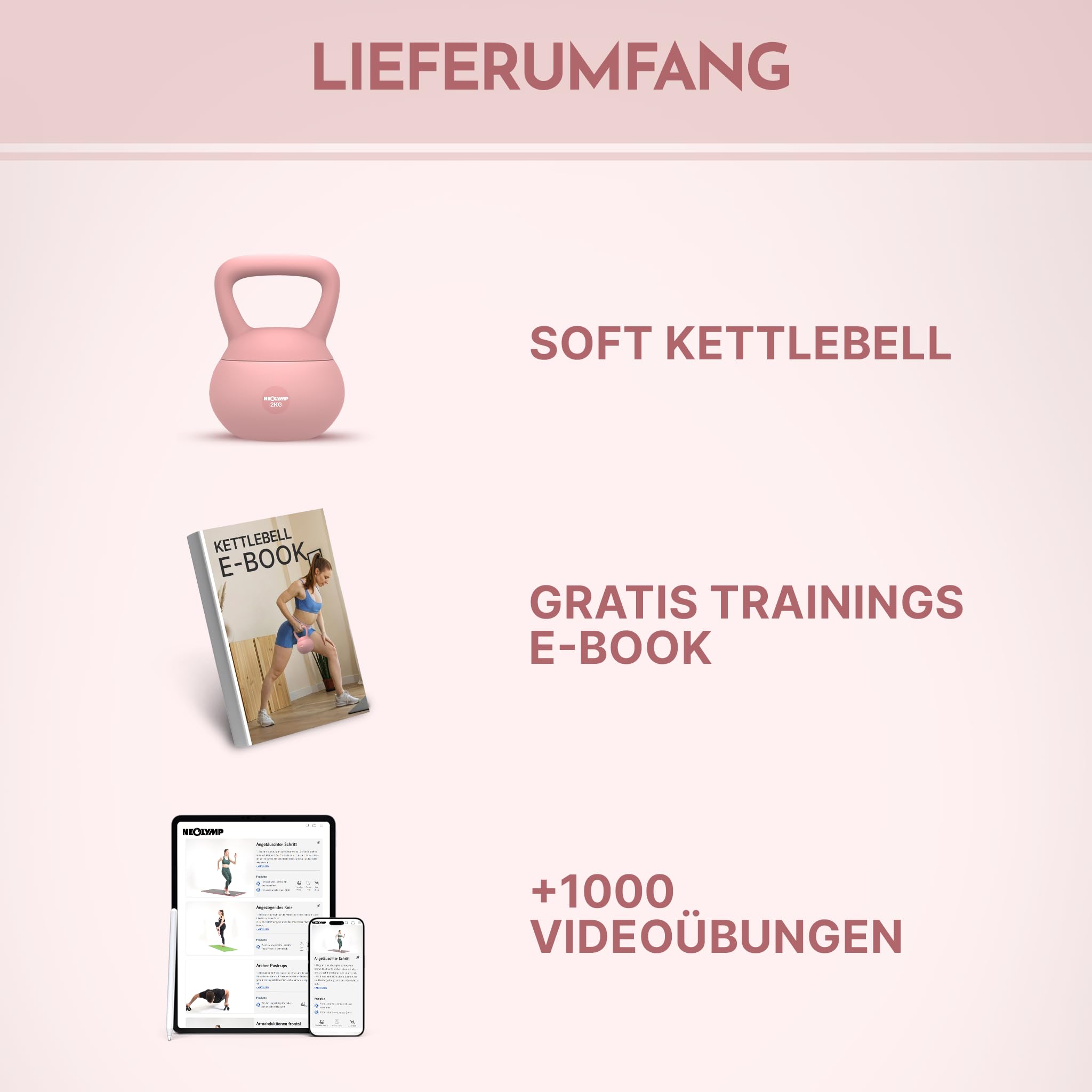 NEOLYMP Soft Kettlebell bodenschonend & leise - stoßdämpfende Kugelhantel mit Eisensandfüllung - ergonomischer Softgriff ideal fürs Homegym Kettlebell 2–12 kg Kugelhantel Set - 3