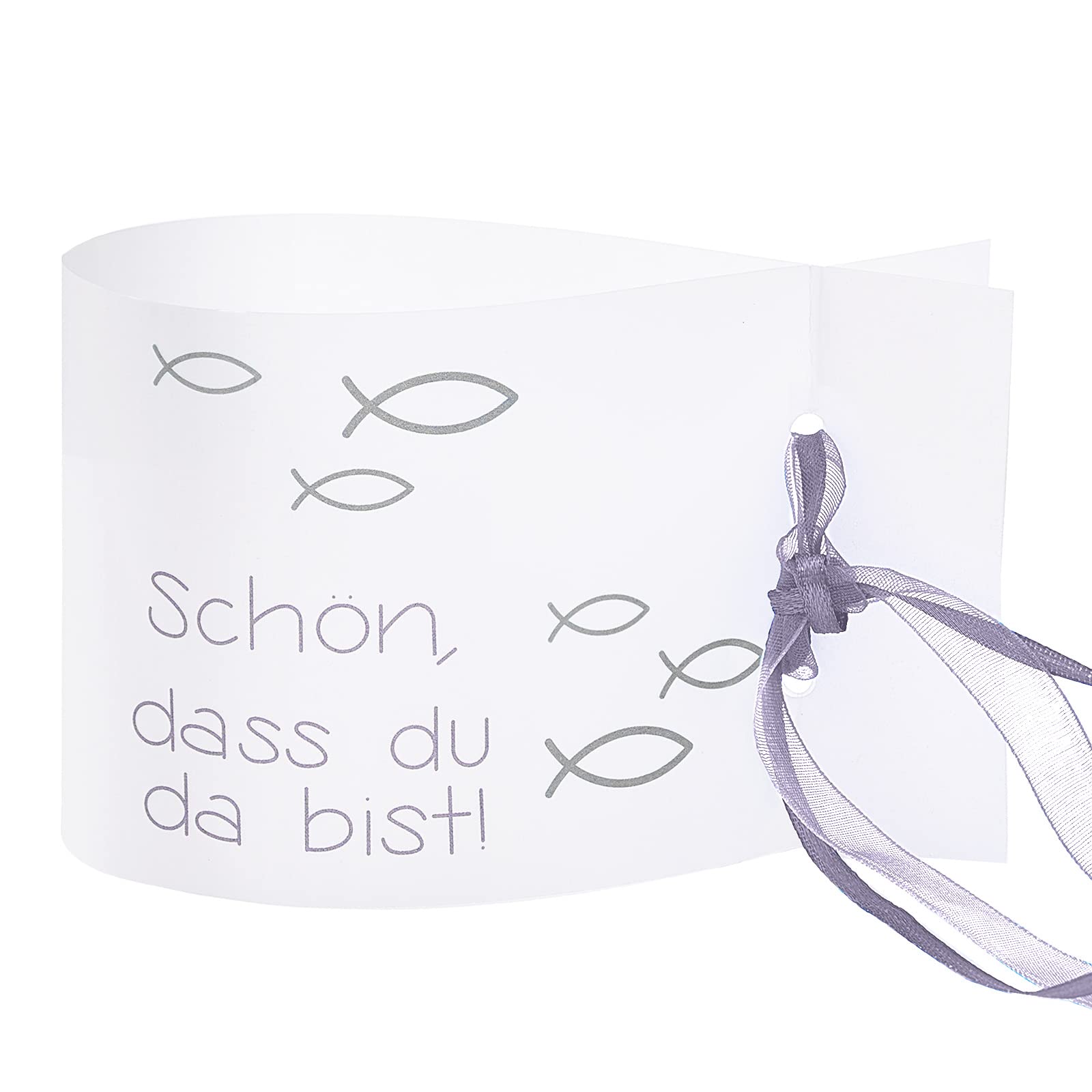 Windlicht Fisch Deko, 8 Stück Mini Tischlichter Kerzen Deko als Tischdeko für Junge und Mädchen Kommunion Konfirmation Taufe Teelichter I Schön DASS du da bist I ca. 12,0 x 8,0 cm (Grau)