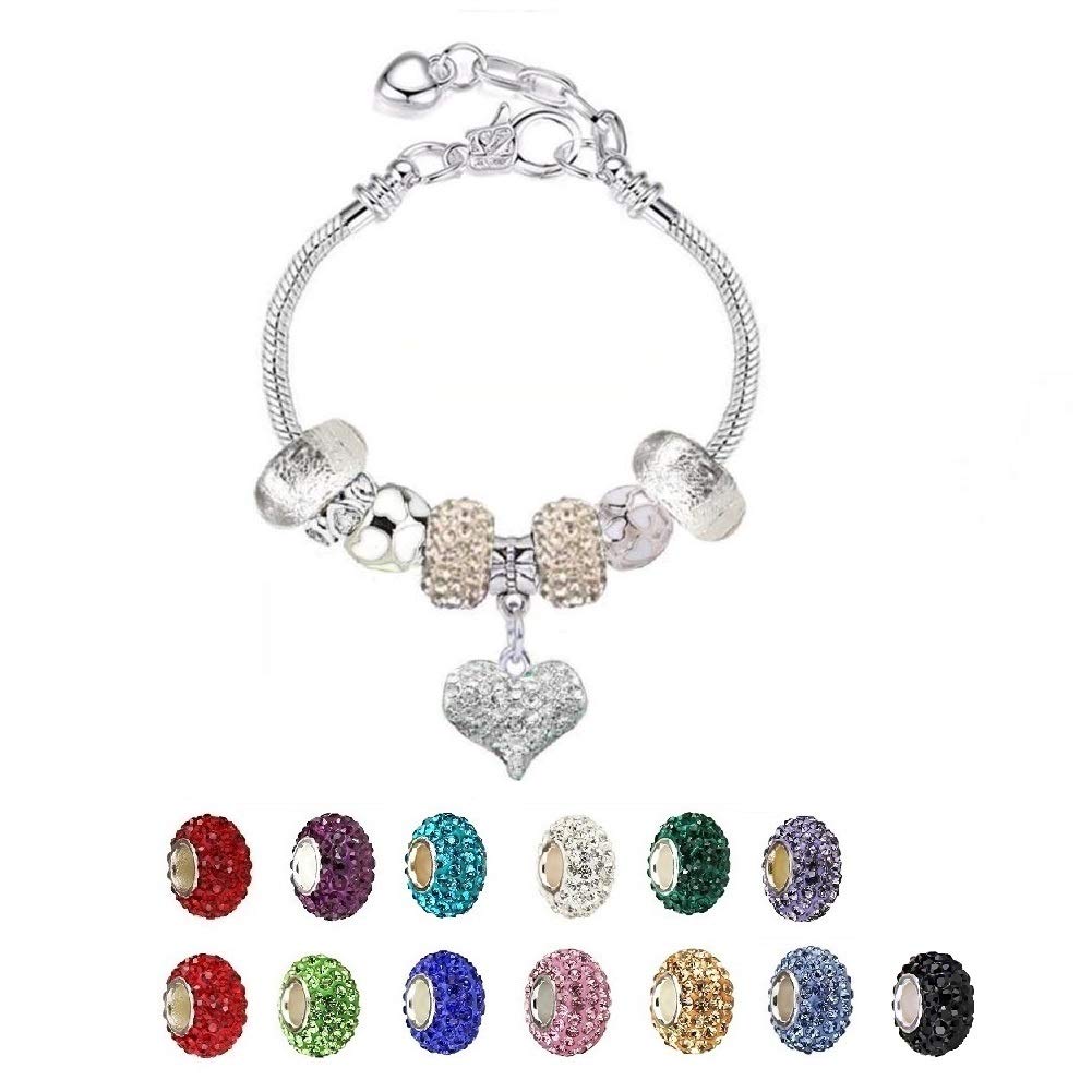 White Birch Fit Pandora Bracelets with Charms Set Teen Girls Gifts Ideas Adjustable 6.7-8.3 Inch Love Heart Jewelry with Gift Card