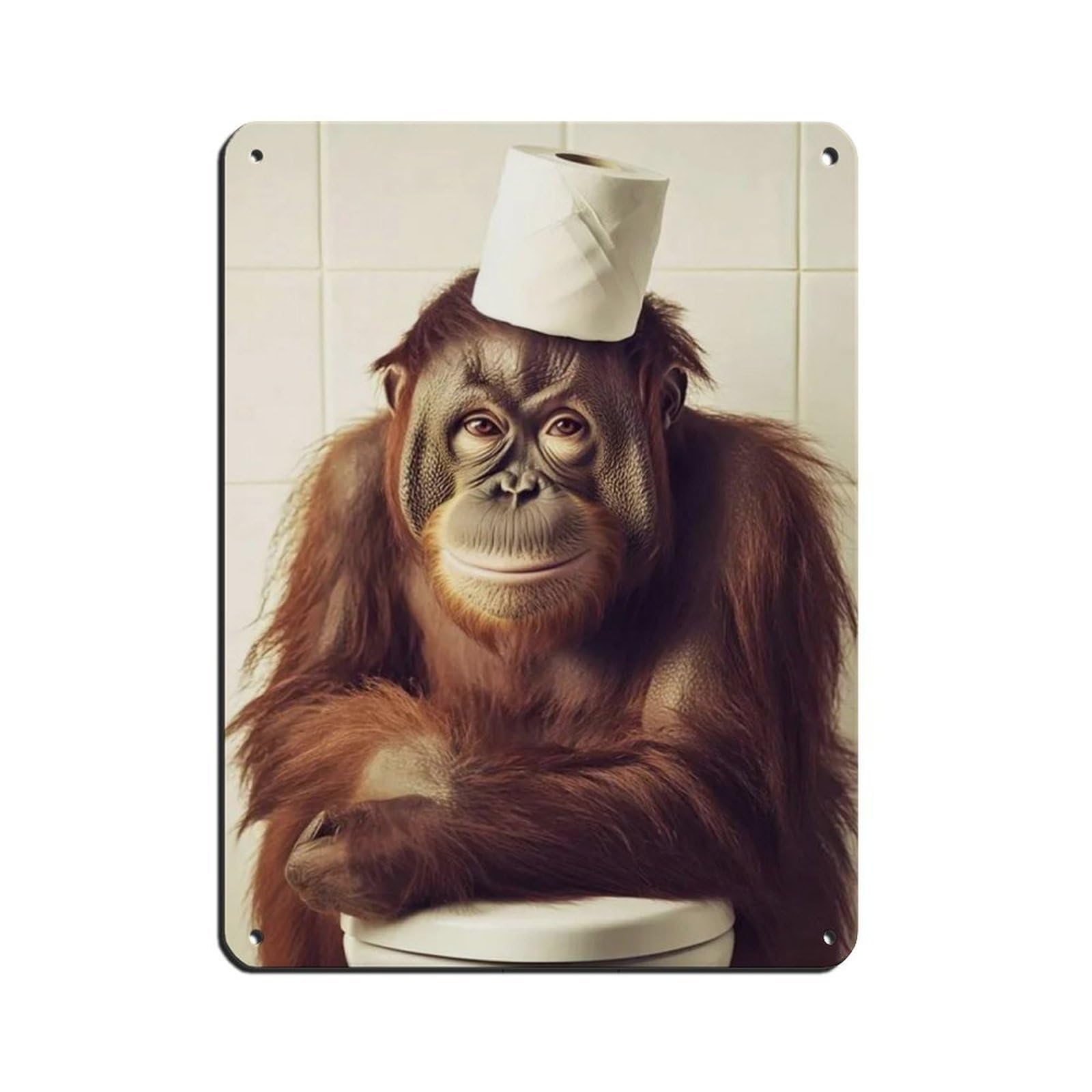 Orangutan Ape with A Toilet Paper Roll on Head Tin Sign Vintage Metal Pub Club Cafe Bar Home Wall Art Decoration Poster Retro 12x16inch(30x40cm)