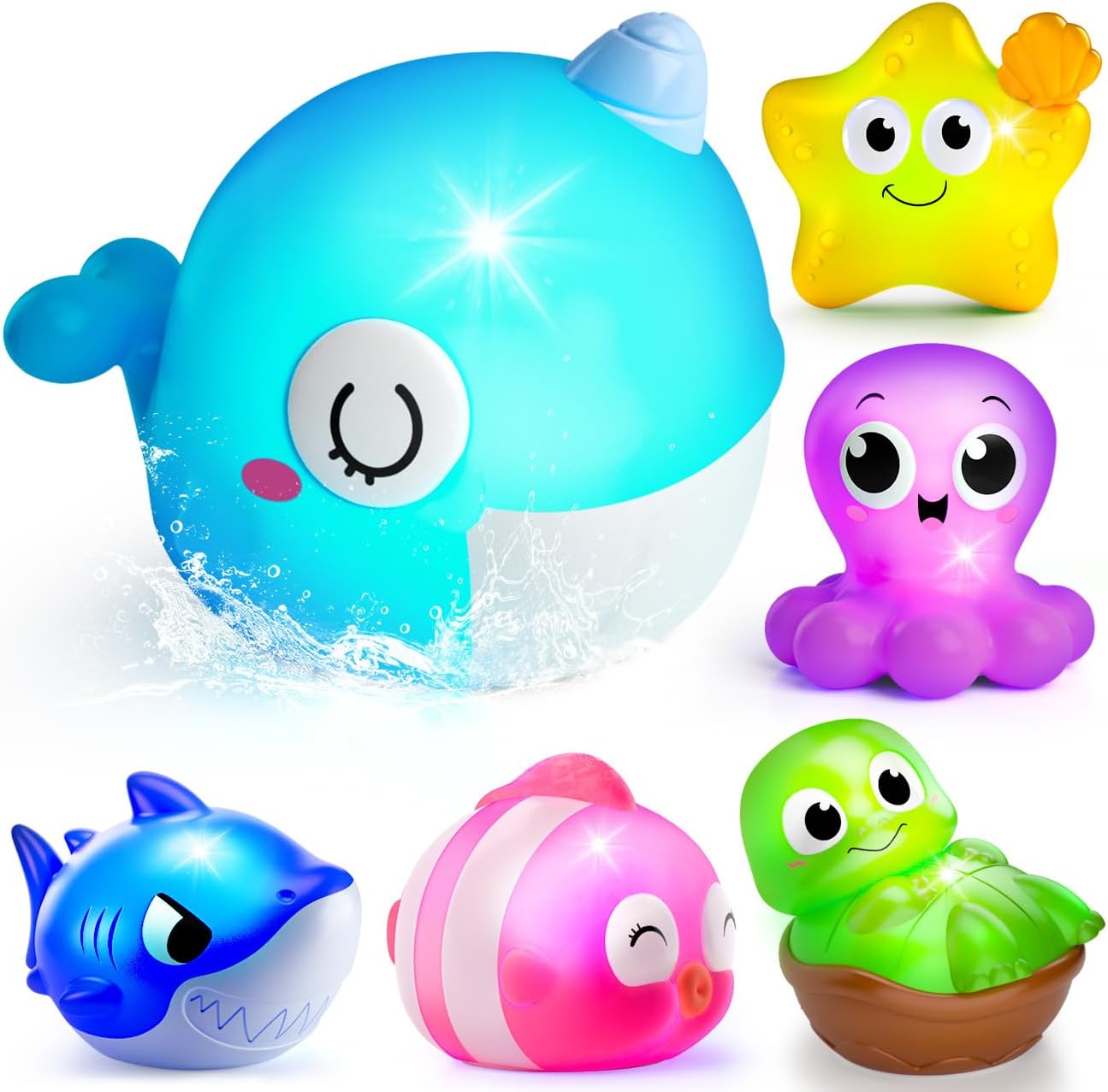 Light Up Bath Toys, Toddler Pool Toys for 1 2 3 Year Old Girl Boy, Water Activated Bath Toys for Kids Ages 1-3, Glowing Baby Bath Toys for Boy & Girl Gifts, 6 Pack