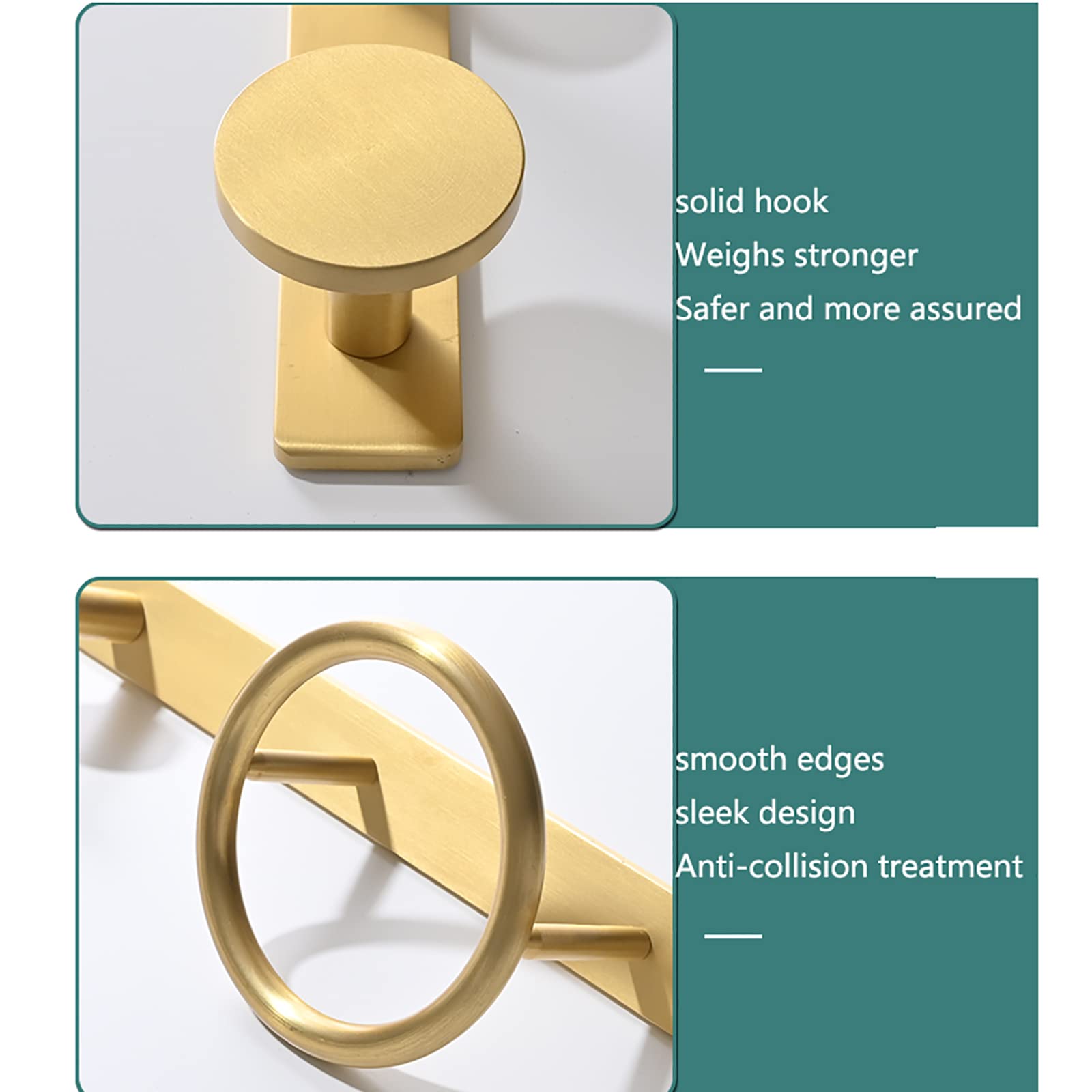 Handtuchhaken Gebürstetes Gold 56cm Kleiderhaken Wandhaken Hakenleiste Weltraum Aluminium Mantelhaken, Garderobenhaken für Küche, Büro, Bad, Doppelte Installation