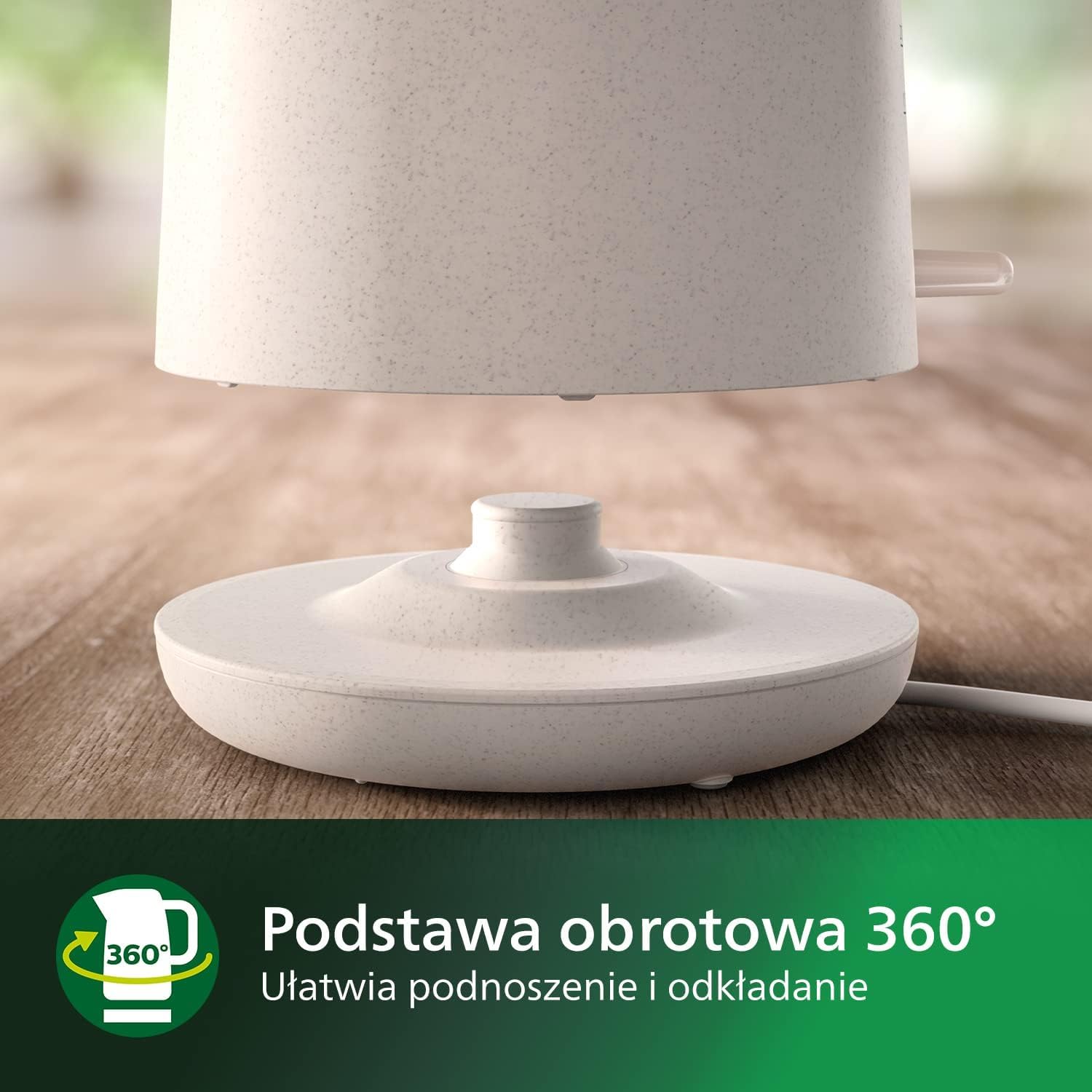 Philips Czajnik elektryczny z serii Eco Conscious, Duża pojemność - 1,7 L, Wykonany w 100% z bioplastiku², Element grzejny ze stali szlachetnej, Kolor Biały z matowym wykończeniem (HD9365/10)