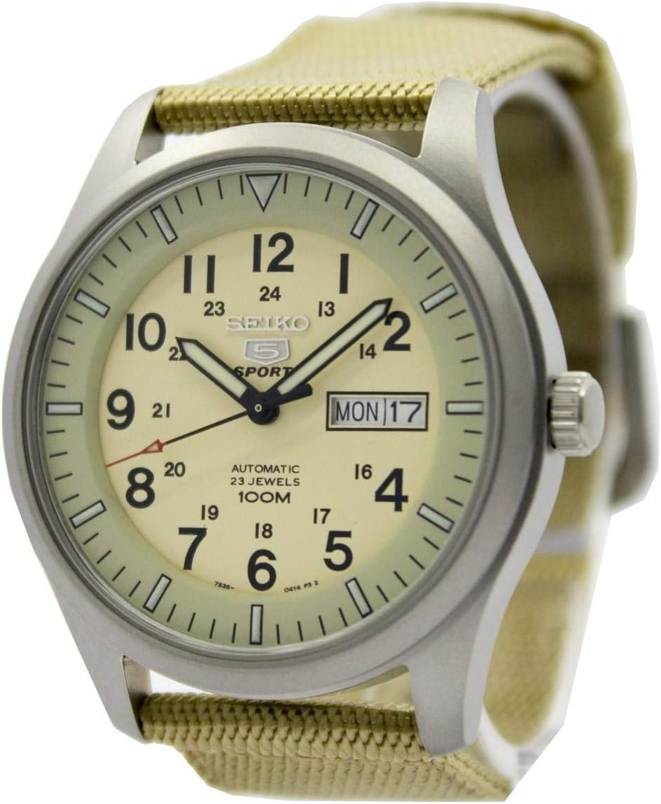 Seiko SNZG07K1 Mens Wristwatch, 5 Military Automatic, Military, Belt Type