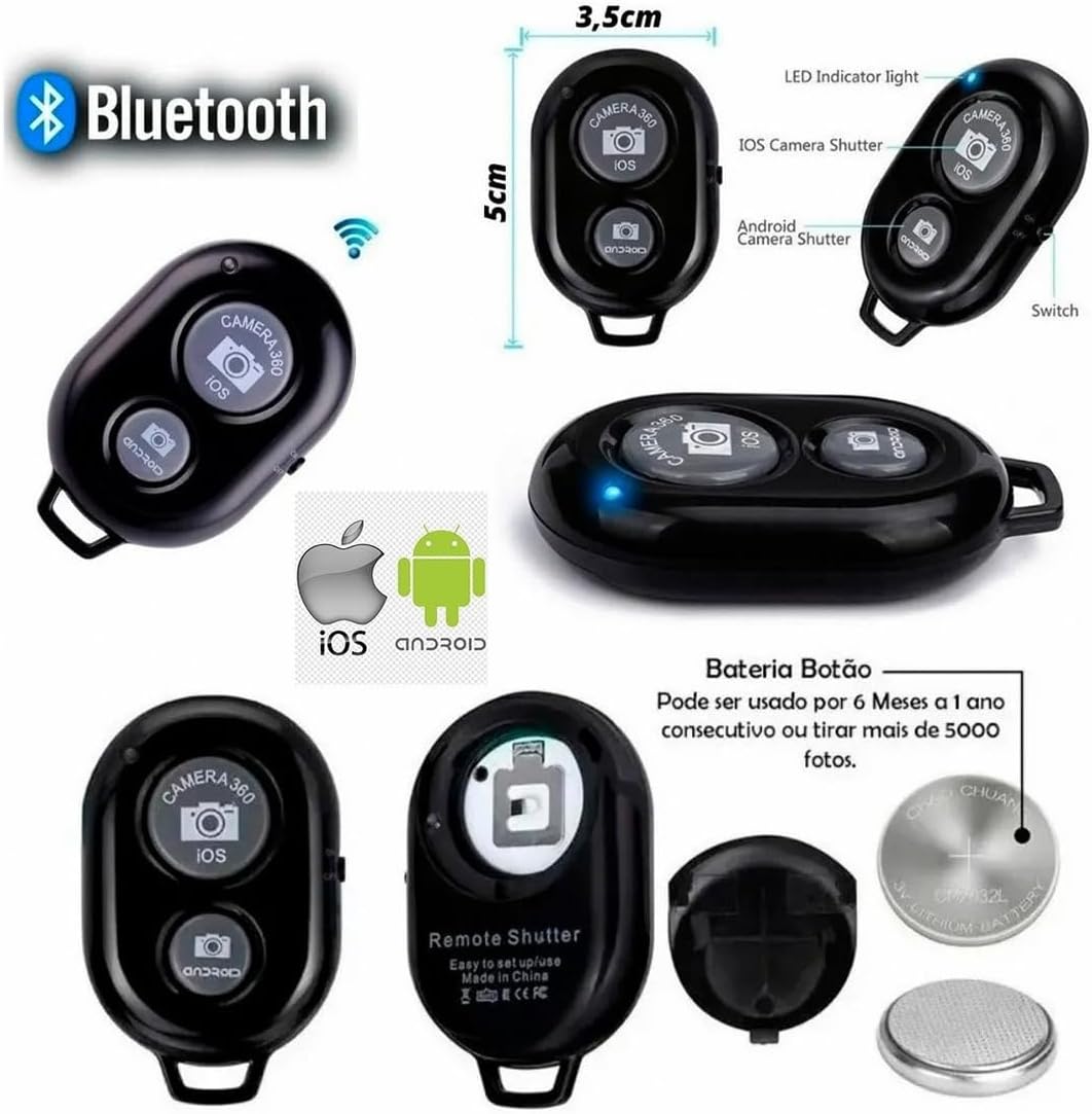 Tripé para Câmera e Celular com Nível Bolsa e Suporte de celular Kit Tripod com controle remoto sem fio