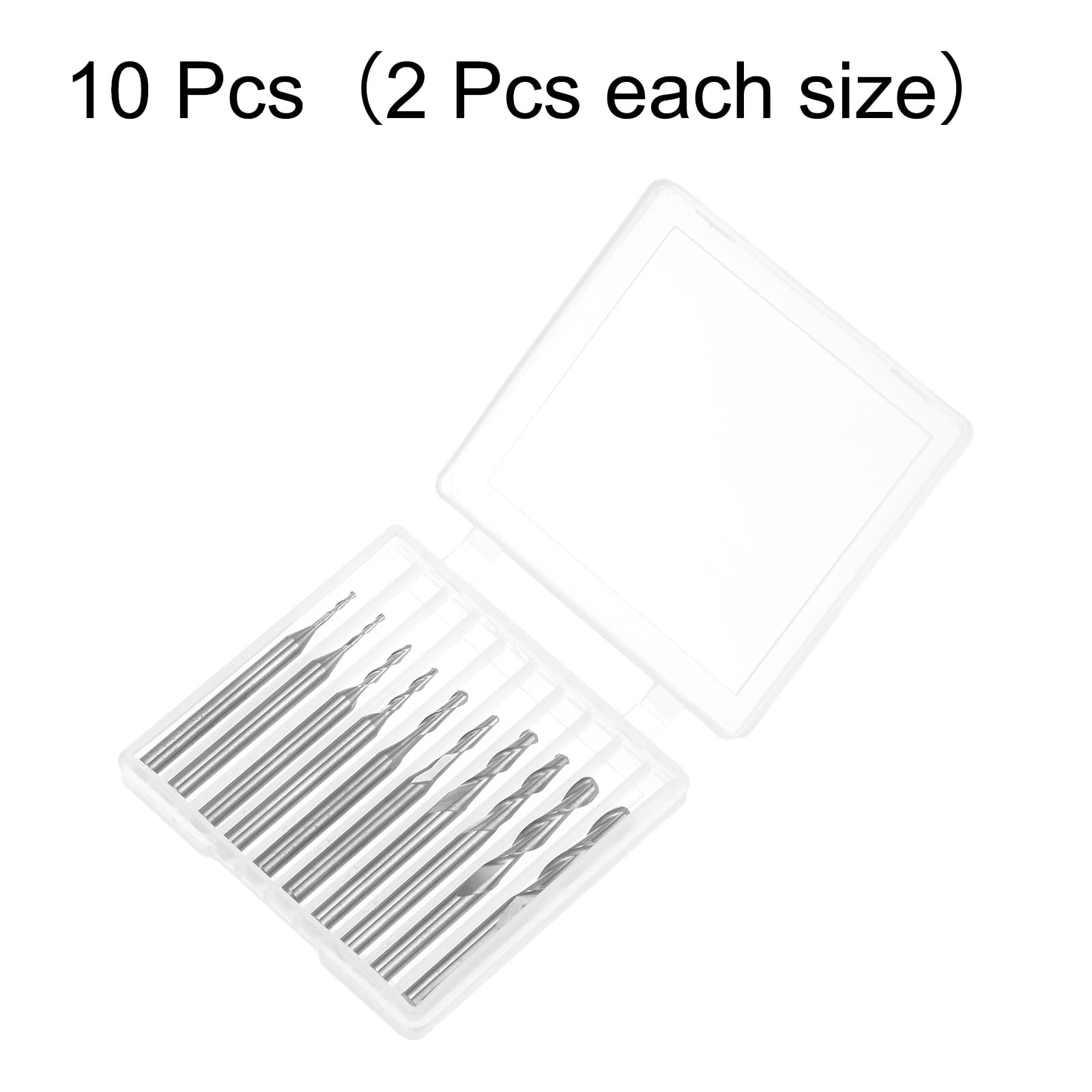sourcing map Lot de 10 fraises à bout sphérique CNC - Tige de 0,3 cm - 1 à 3,175 mm - 2 cannelures en carbure solide - Outils de fraisage pour PCB, acrylique, plastique, bois, aluminium