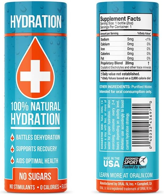 ORAL IV 2 ounce Daily Hydration Shot, Electrolytes, Trace Minerals, No Sugar, Battles Dehydration
