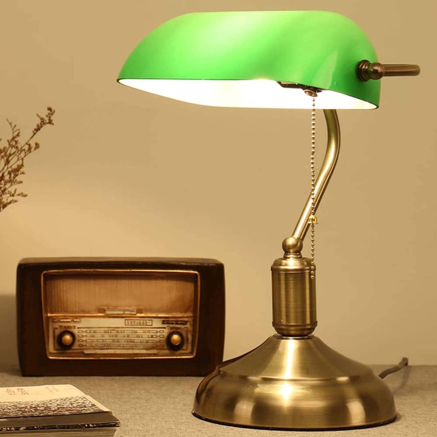 Nevika Green Glass Bankers Desk Lamp, UL Listed, Antique Desk Lamps with Brass Base, Traditional Library Table Lamp for Study and Room-image-43