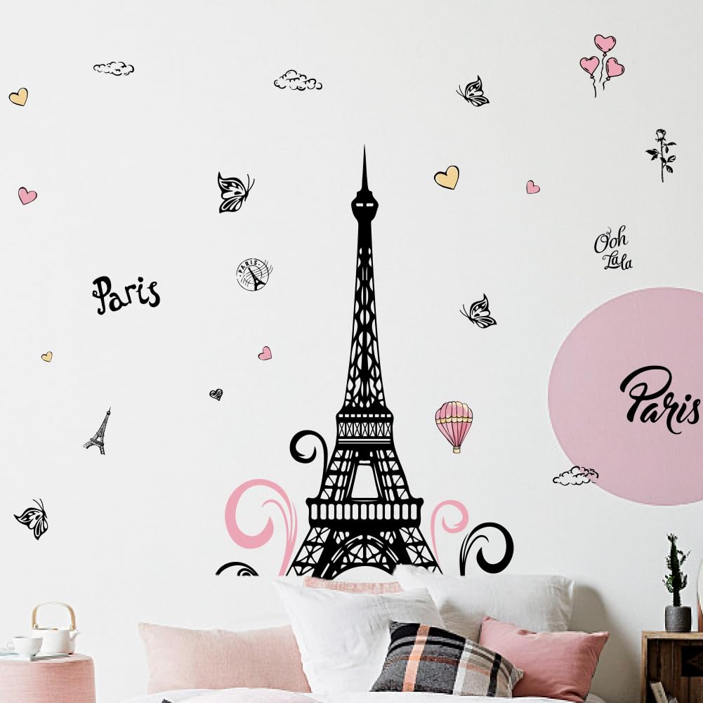 SUPERDANT Pegatinas de Pared de la Torre Eiffel de Vinilo con Paisaje Natural, Pegatinas de Pared Extraíbles con Puntos Escénicos, Decoración de Pared para Dormitorio