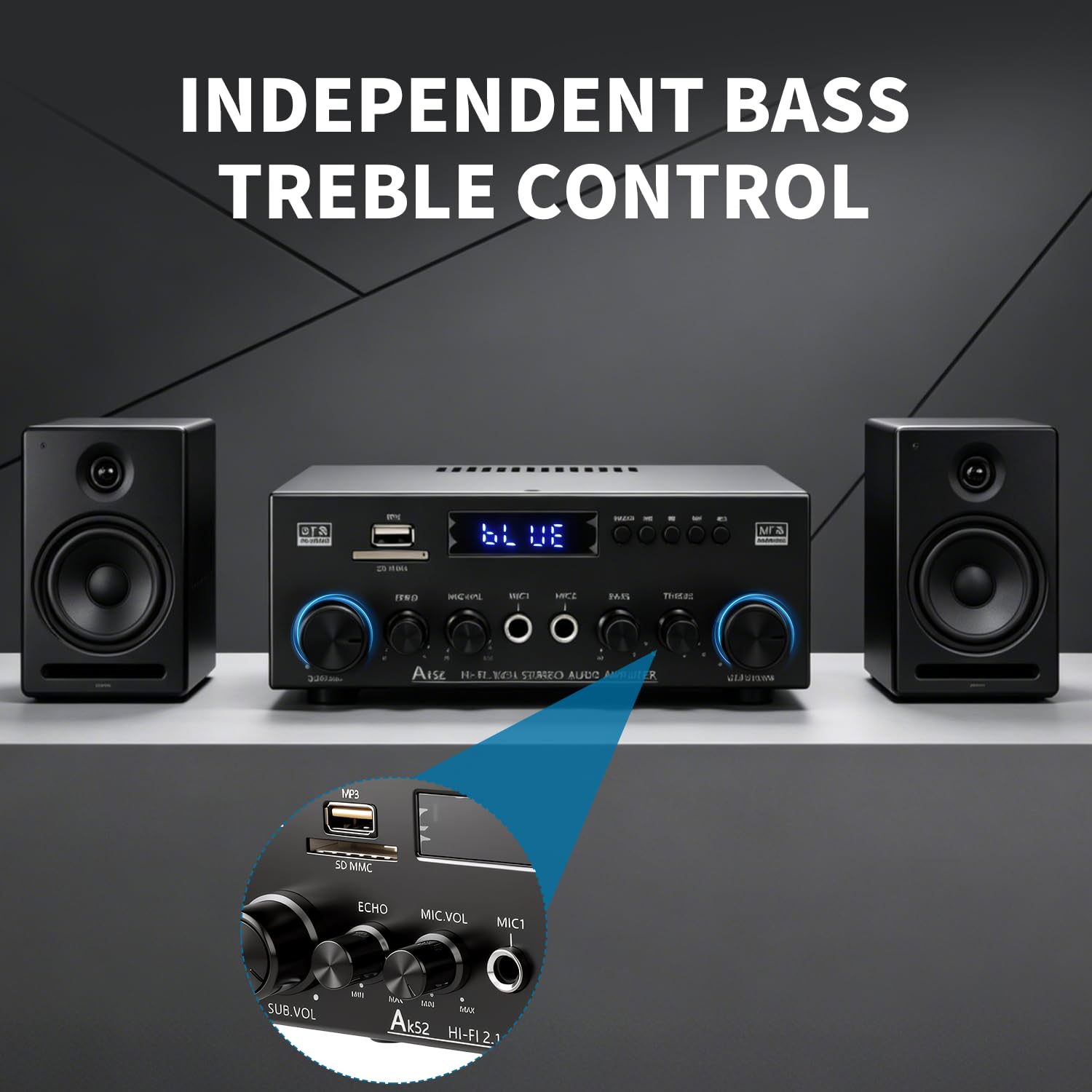 Amplificateur 1000 W, 2.1 canaux, Bluetooth 5.3 avec subwoofer