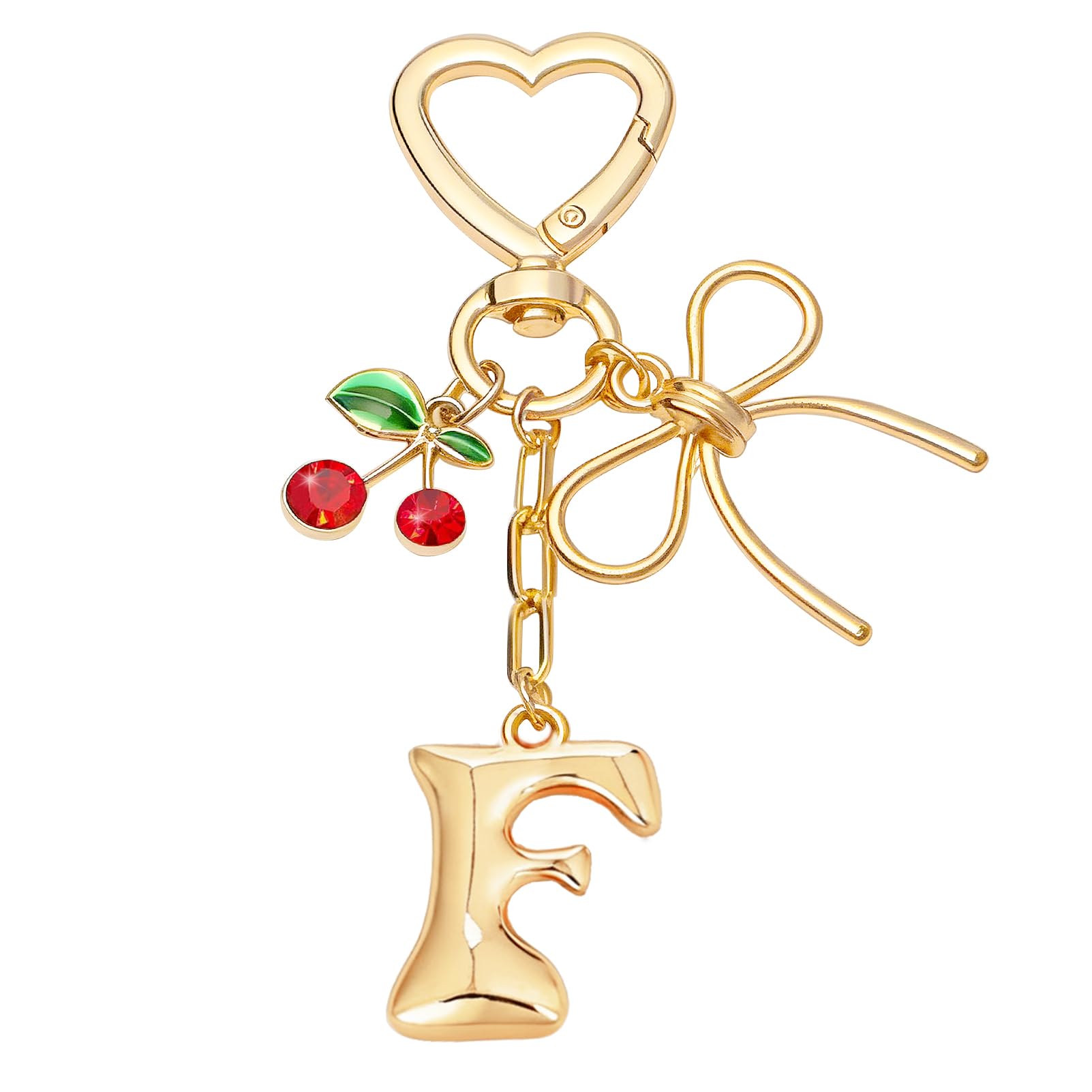 Snylcce A to Z Cherry Heart Keychain, Personalized Initial Letter Keyring with Cute Cherry and Heart Design for Women, Kawaii Key Chain for Purse Bag Decor, Wedding Party Favor Gifts