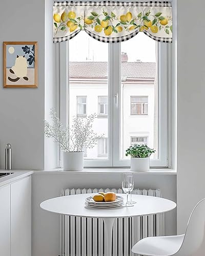 Miniatura 5 de Cenefas para ventana Cenefa semitransparente filtrante de luz para ventana pequeña, diseño de granja de arte, verano, amarillo, limón, negro,