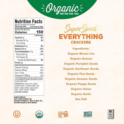 Miniatura 2 de Mary's Gone Crackers Super Seed Crackers, Everything, 4 onzas (paquete de 1), proteína orgánica a base de plantas, sin gluten
