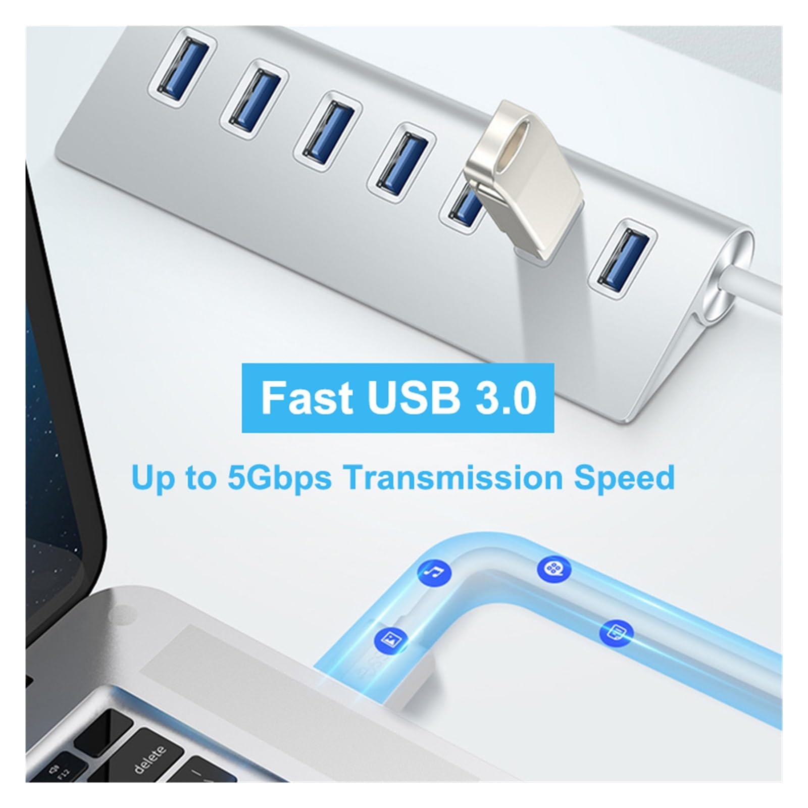Hub USB 3.0 Rozdzielacz 7-portowy Wielokrotny Adapter Ekspandera Do Laptopa Komputer Przenośny Dysk Twardy Komputera MożLiwość Szybkiego łAdowania