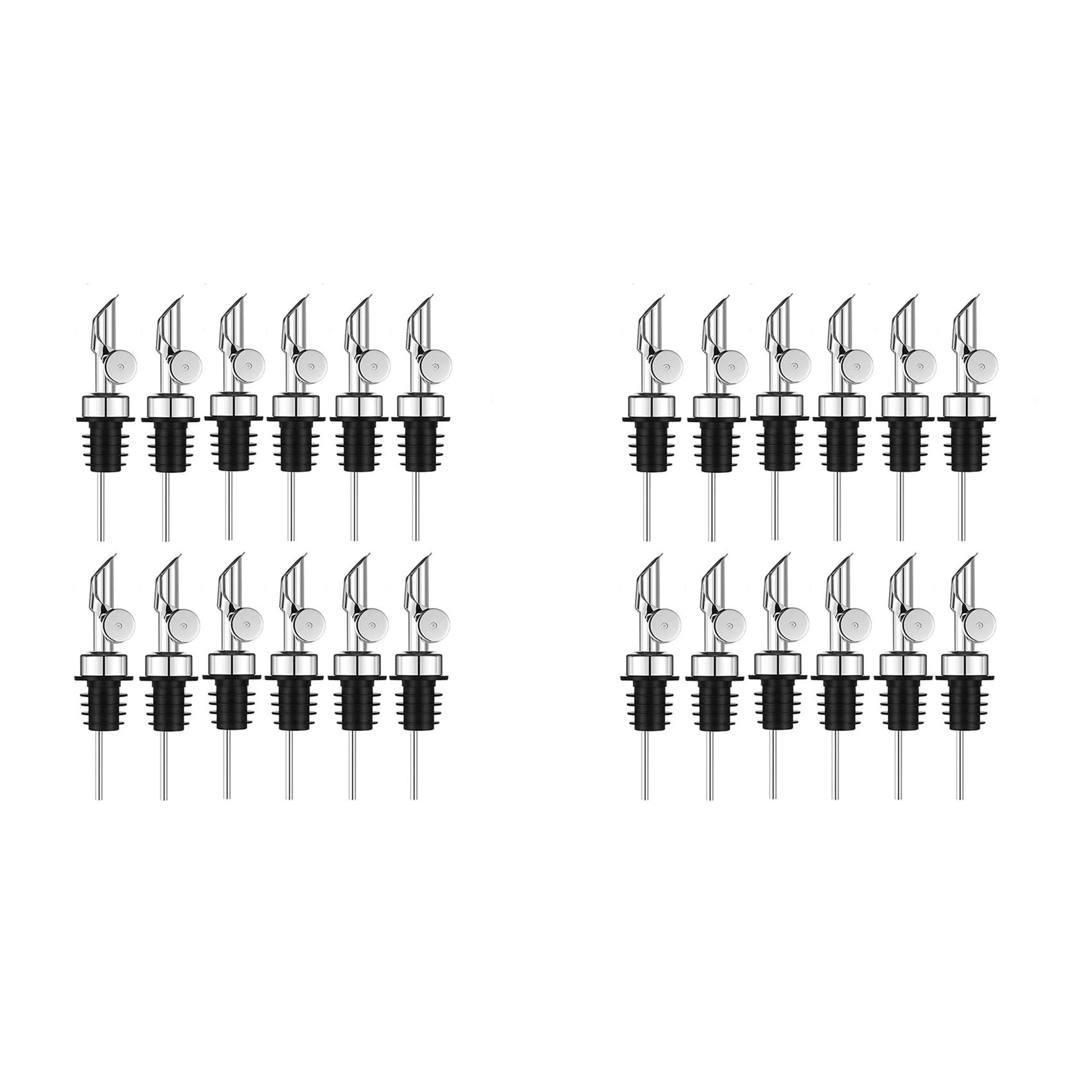 Aundhegrtt Weighted Stainless Steel Pourers Olive Oil Dispenser Spout Liquor Bottles Pourers Auto Flip Oil Dispenser (Silver,24Pcs)