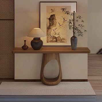 LITFAD Rubberwood Console Table, Modern Simplistic Style Entrance Table Rectangular Console Sofa Table for Living Room, Hallway, Foyer, Brown 31.5" L x 10" W x 29.5" H