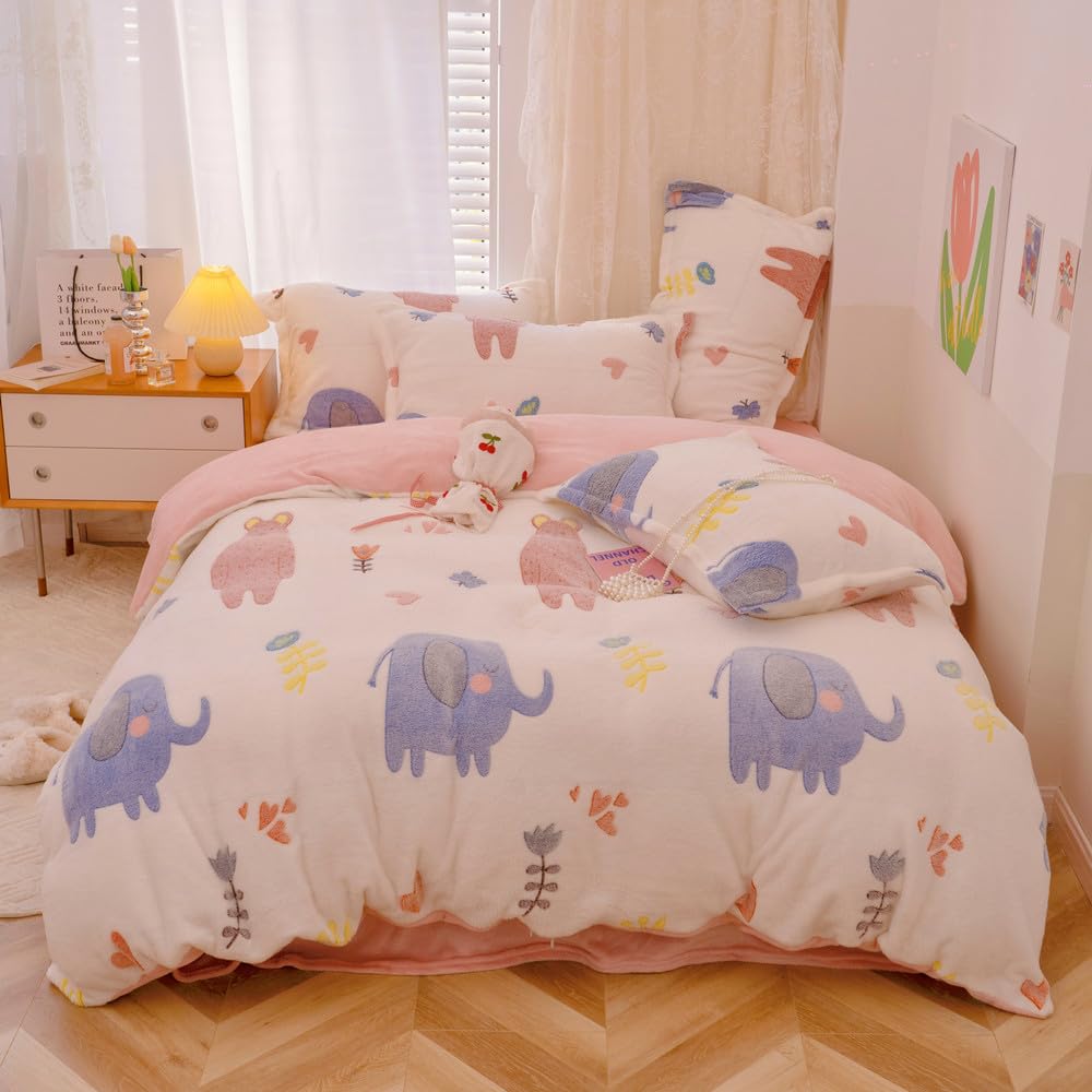 Elephant Duvet Cover Set Fluffy Comforter Cover Soft Kids Duvet Cover Twin Size Bedding Set Bear Duvet Cover for Girls Boys(Animal World,Twin)