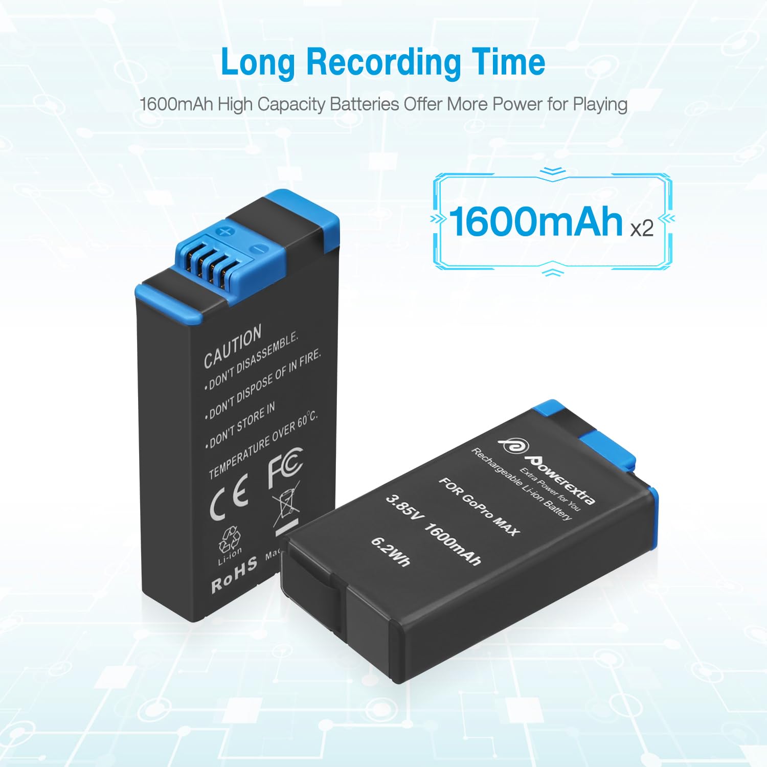 Batteria di ricambio Max e caricatore USB Rapid a 3 canali compatibile con GoPro MAX 360 batteria e GoPro MAX ACDBD-001 ACBAT-001 - Batteria completamente decodificata