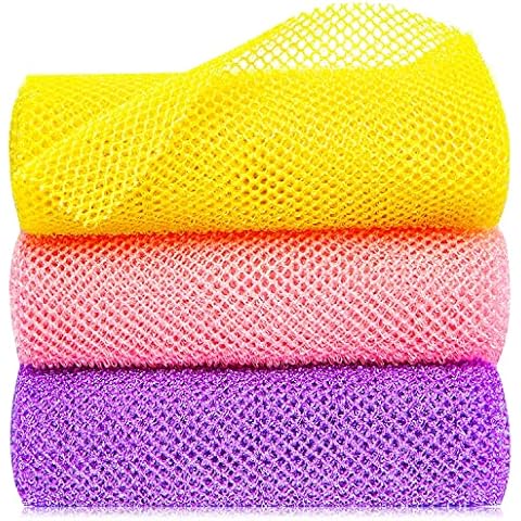 Gugull 3 Pcs African Exfoliating Net Sponge African Bath Sponge Scrubbing Rag Net African Wash Shower Long Net Body Scrubber Cover