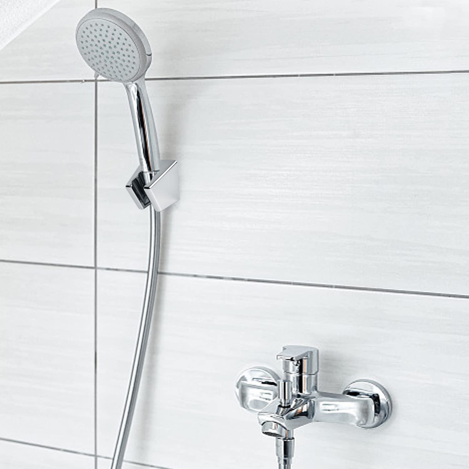 Lollanda Supporto per doccetta universale, da parete con viti, supporto doccia per soffione doccia, supporto per doccia con viti, per accessori da bagno (argento