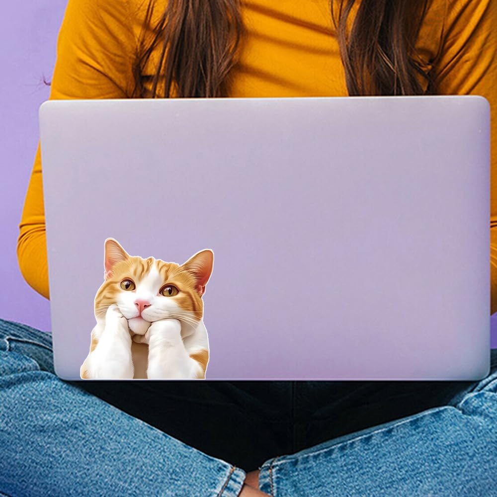 2-Pack Cartoon Orange and White Cat Sticekr, 5.12" Suitable for Car Windows, Bumper, Side Mirrors, Laptops, Glass, Walls, Waterproof Exterior Accessories (2BZ531-A) image 4