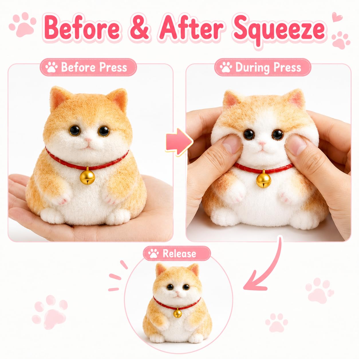 Fuzzy Cat Squishy Toy, Mollige Kitty Squeeze Figur, komplette Kollektion, 10 Stück