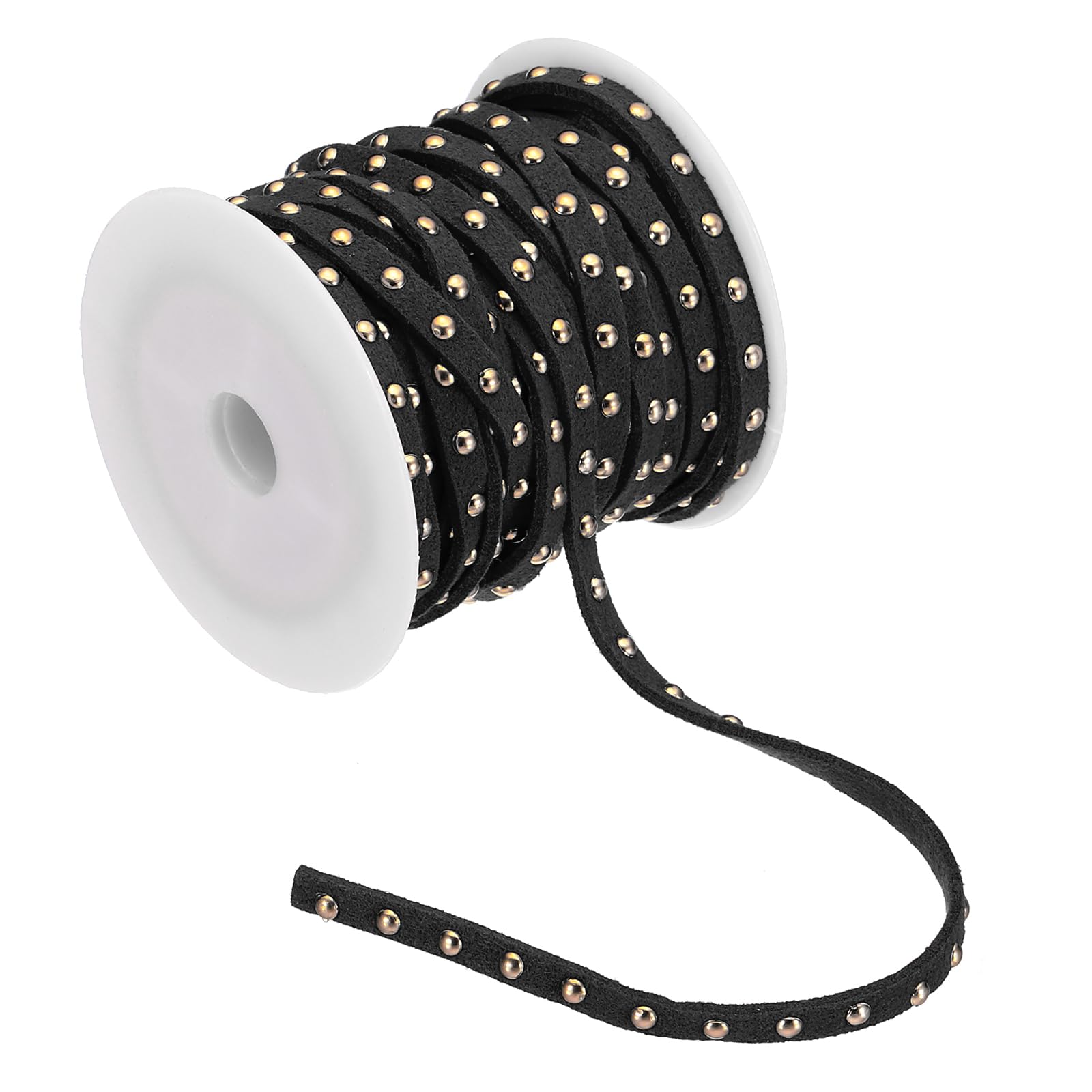 PATIKIL 16.4ft Studded Faux Suede Cord Rope for Jewelry Making 5mm Micro Fibre Flat Leather Lace Beading String Ribbon with Rivets