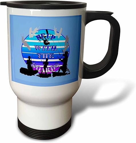 3dRose Be Up With The Boards Kitesurf Vector Art Dark Blue Text - Travel Mugs (tm_356844_1)