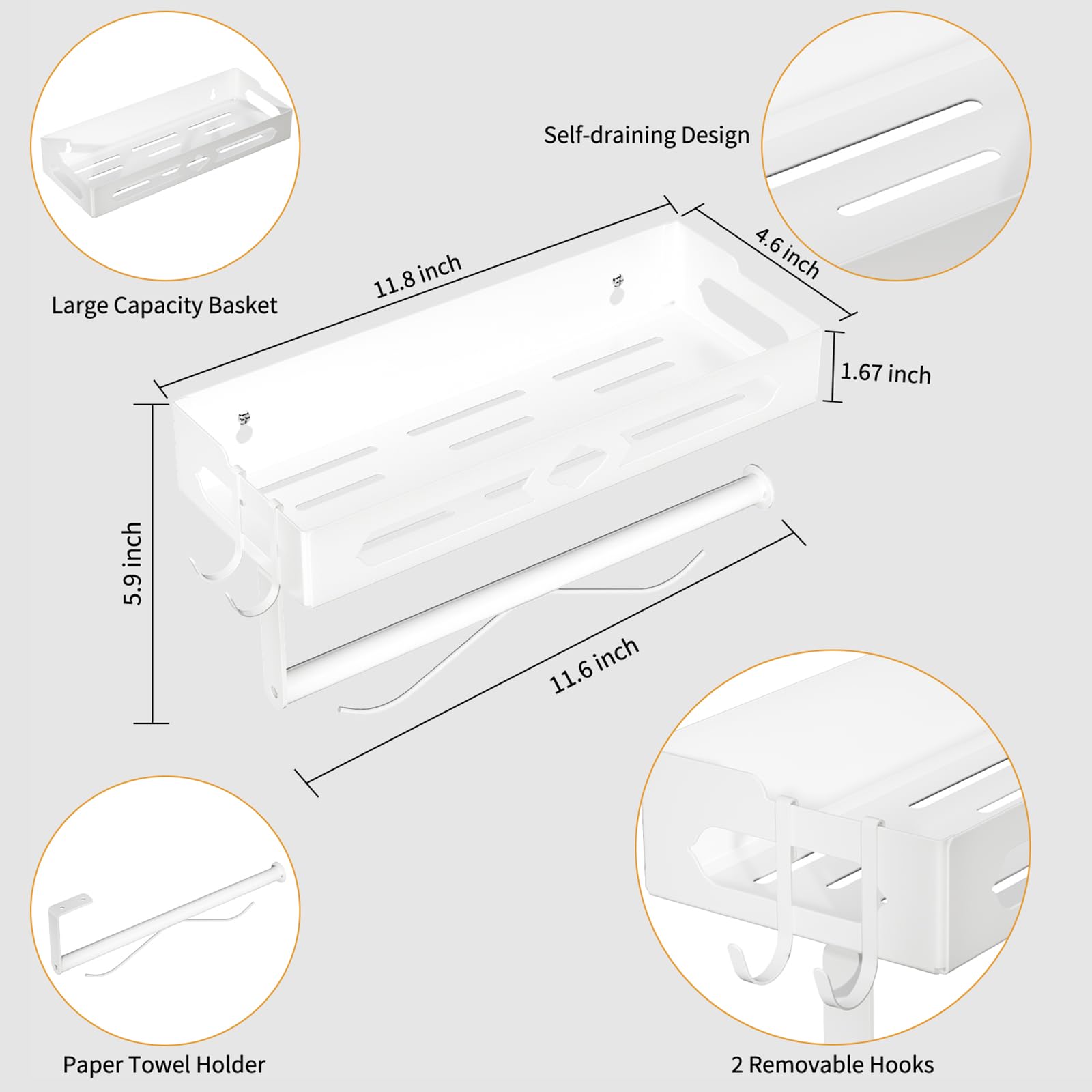 ZDDLOINP Spice Rack with Paper Towel Holder Roll and Hooks, Wall Mounted Spice Rack - Image 2