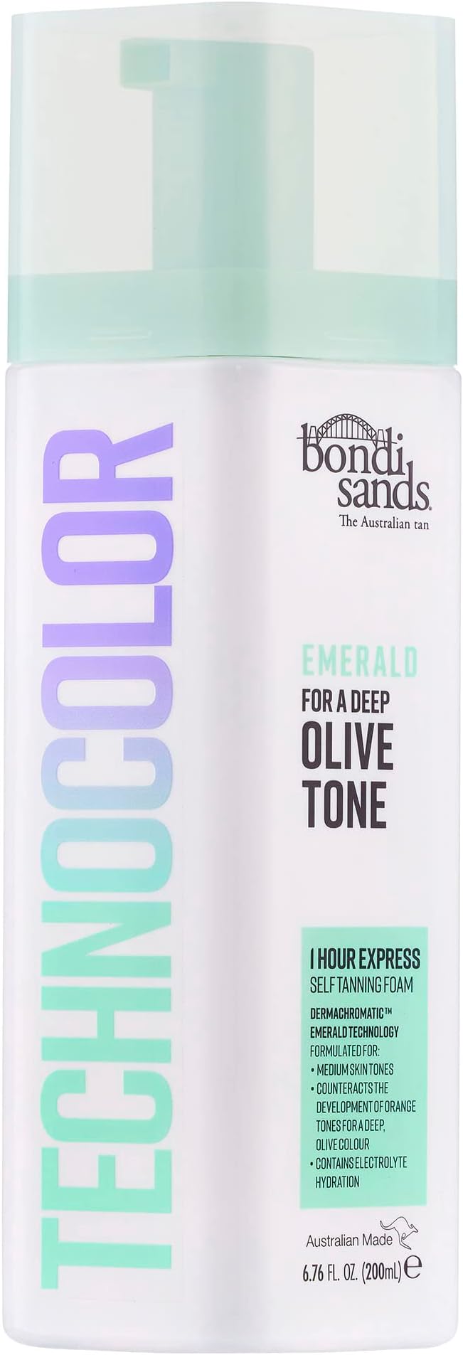 Bondi Sands Technocolor 1-Hour Express Emerald Self-Tanning Foam Easy Application, Streak Free Fake Tan - Fast-Acting Body Tan for Natural-Looking Glow