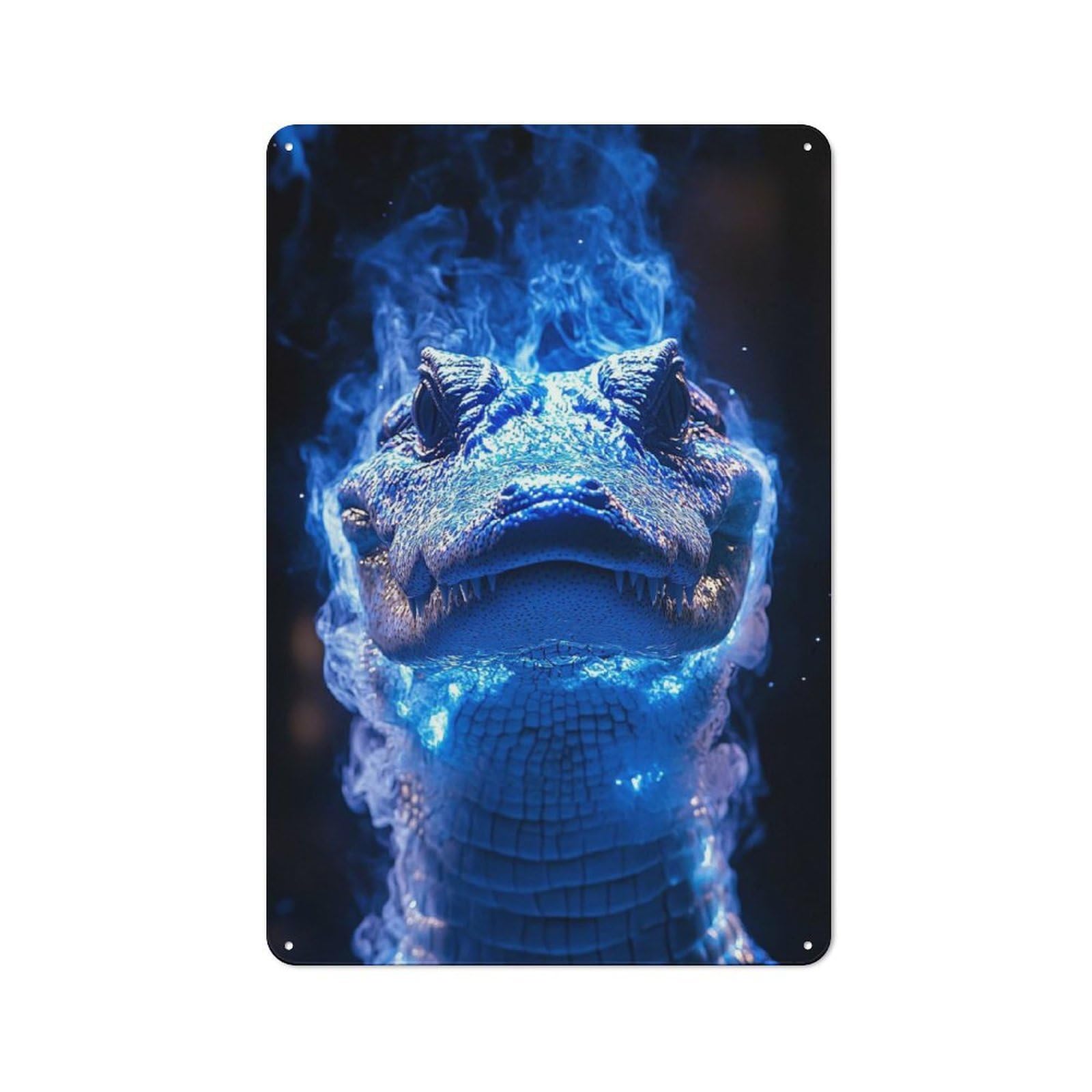 Junmoney Style-6 Vintage Metal Plaque 30X20cm Featuring Blue Alligator With Smoke For Hallway Wall, For Wall Display Collectors