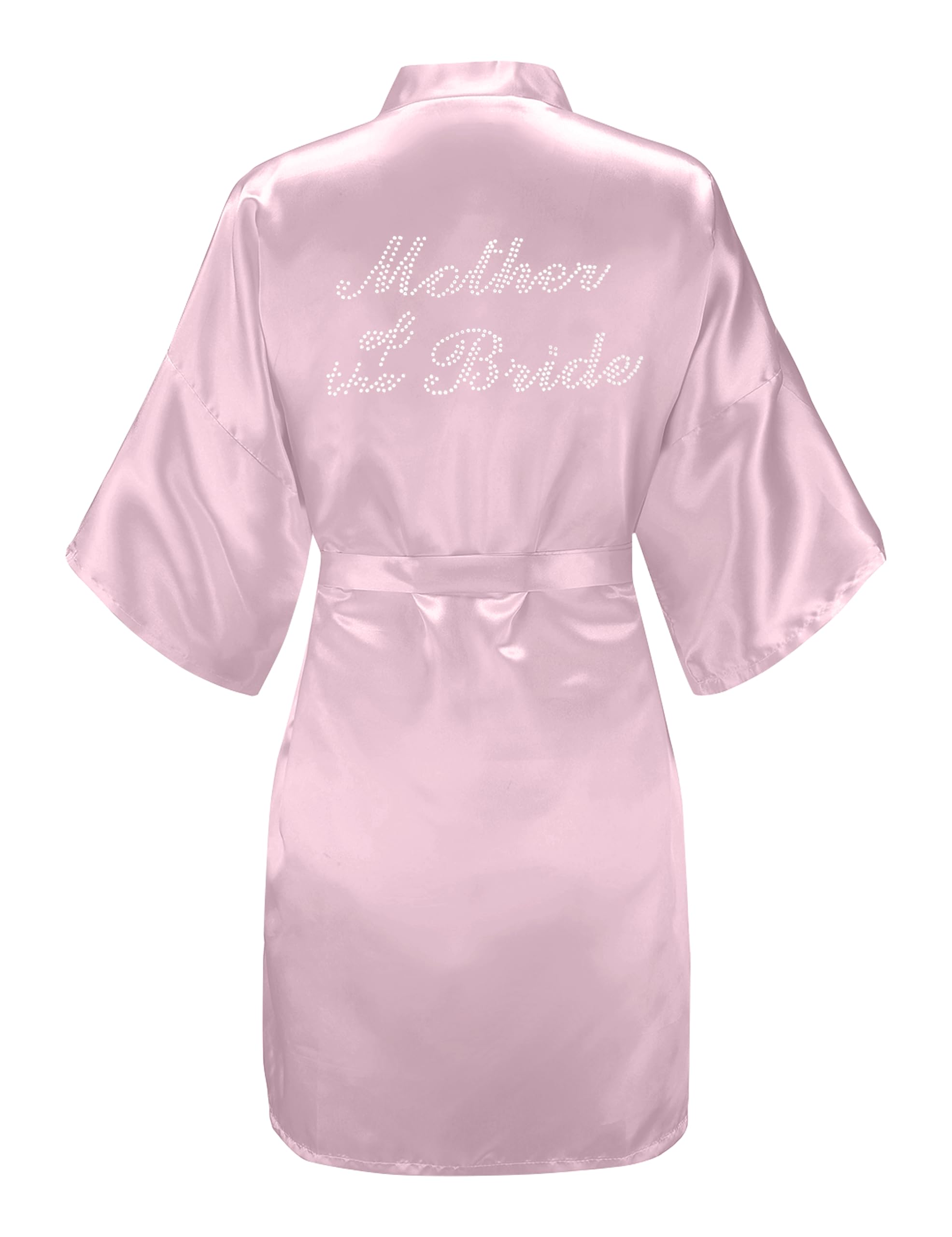 Women's One Size Silver Rhinestones Bride Bridesmaid Short Satin Robes for Wedding Party Getting Ready