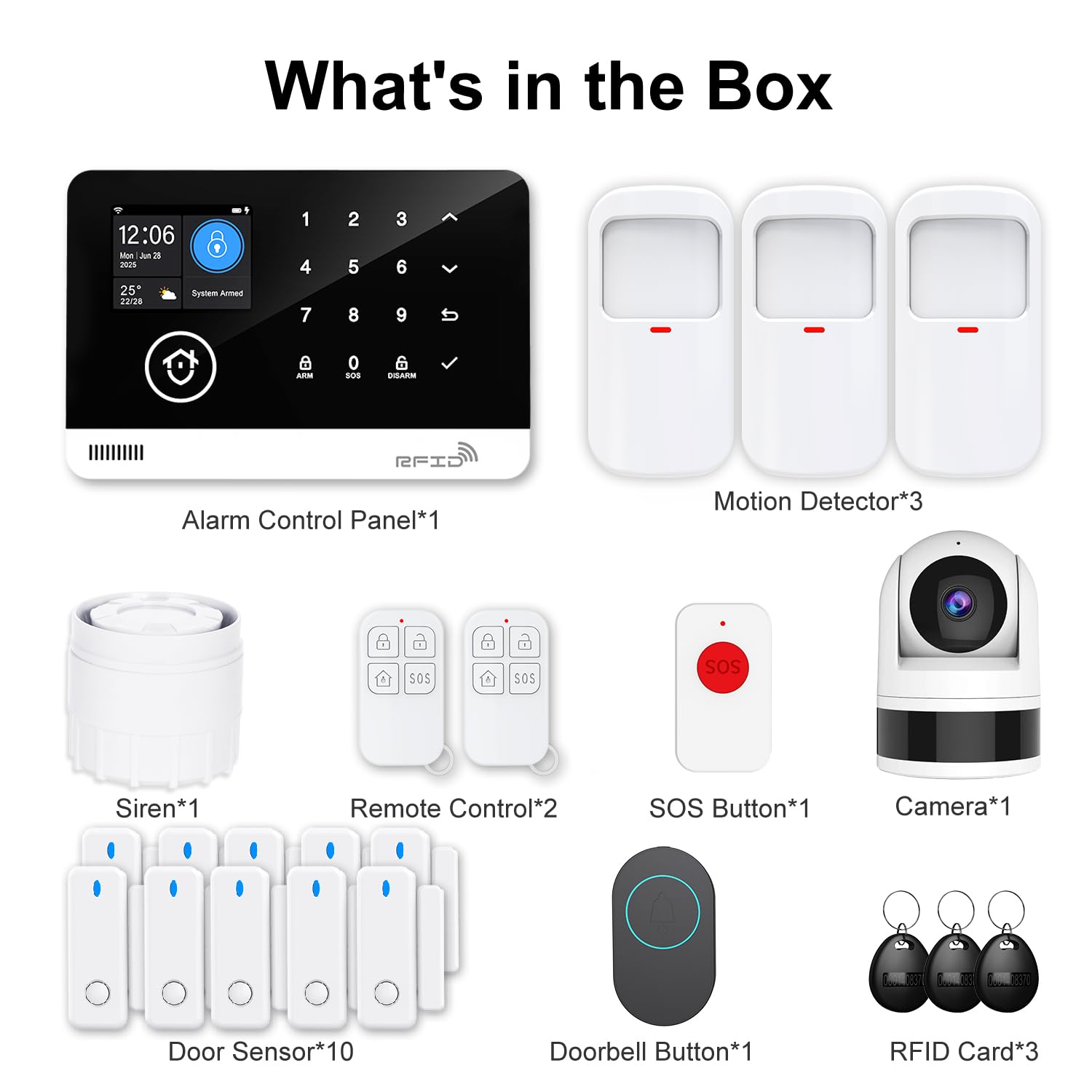 Sistema de alarma para el hogar con cámara, 23 piezas inalámbricas WiFi/GSM SMS, sistema de seguridad para el hogar con detector de movimiento, sirena de alarma de 120 dB, control remoto, botón de