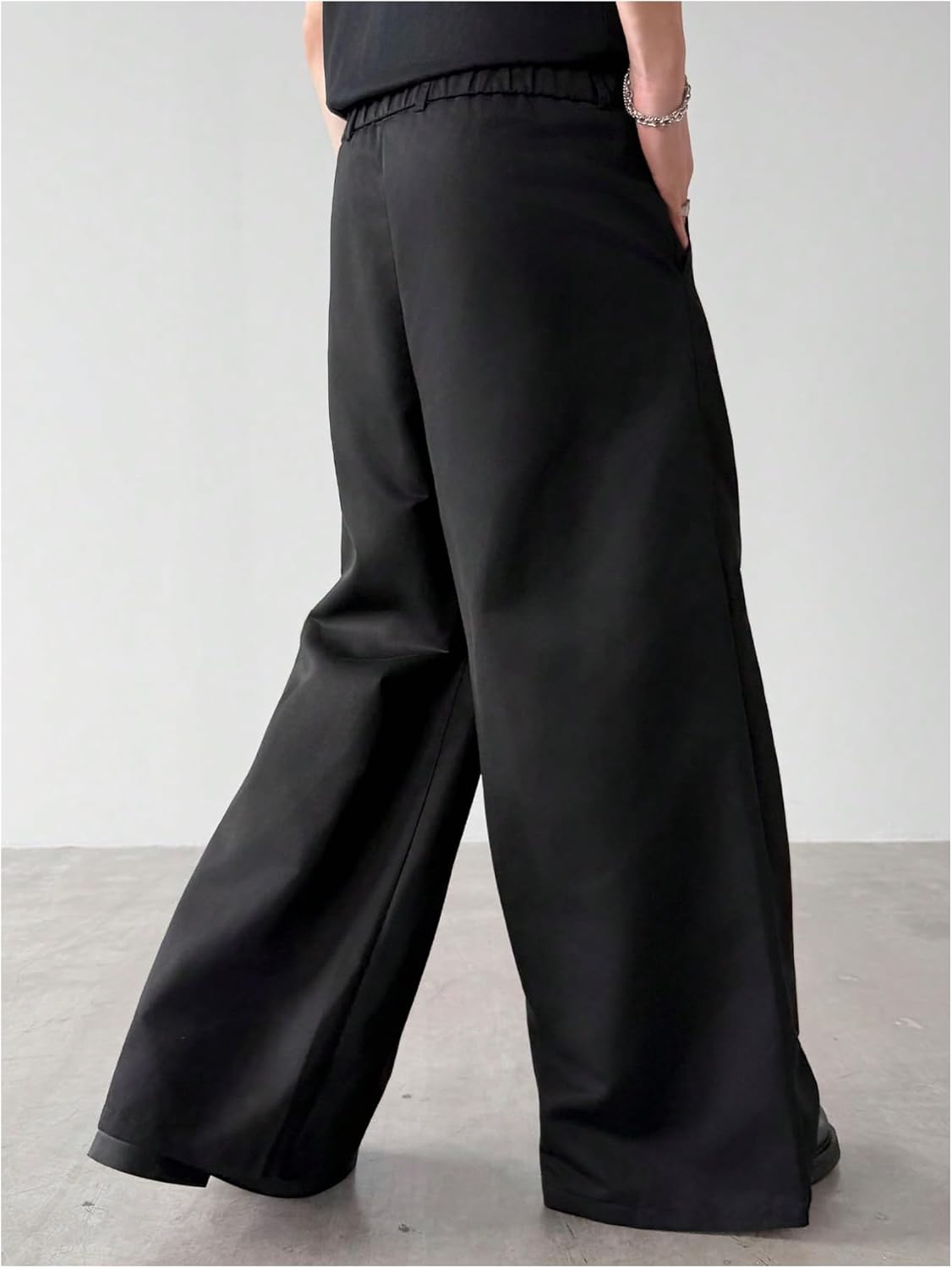 GORGLITTER Men's Baggy Wide Leg Dress Pants Pleated Slacks High Waisted Work Suit Pants Business Casual Trousers Black Small