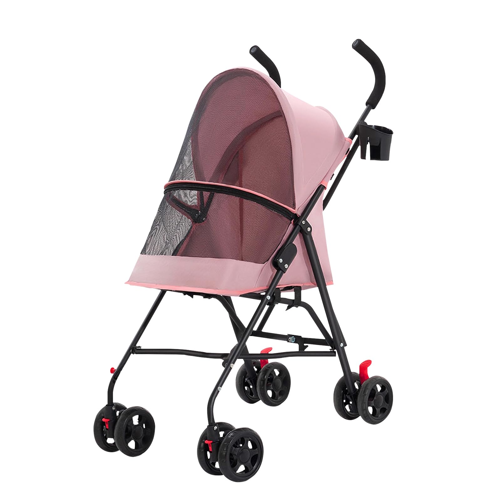 Passeggino per cani e gatti 2 in 1 pieghevole carrello per gatti cuccioli, guinzaglio di sicurezza, fino a 10 kg, leggero, pratico, rimovibile, con portabicchieri, 97 x 45 x 55 cm, rosa