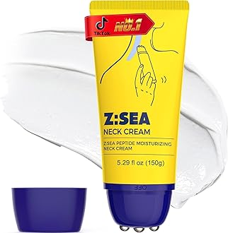 Neck Firming Cream with Roller, Anti-Aging Neck & Chest Cream with Multi Peptide + Collagen + Hyaluronic Acid + Ceramide, Pro-Xylane, Panthenol, Smooths Wrinkles & Fine Lines (5.29 FL OZ)