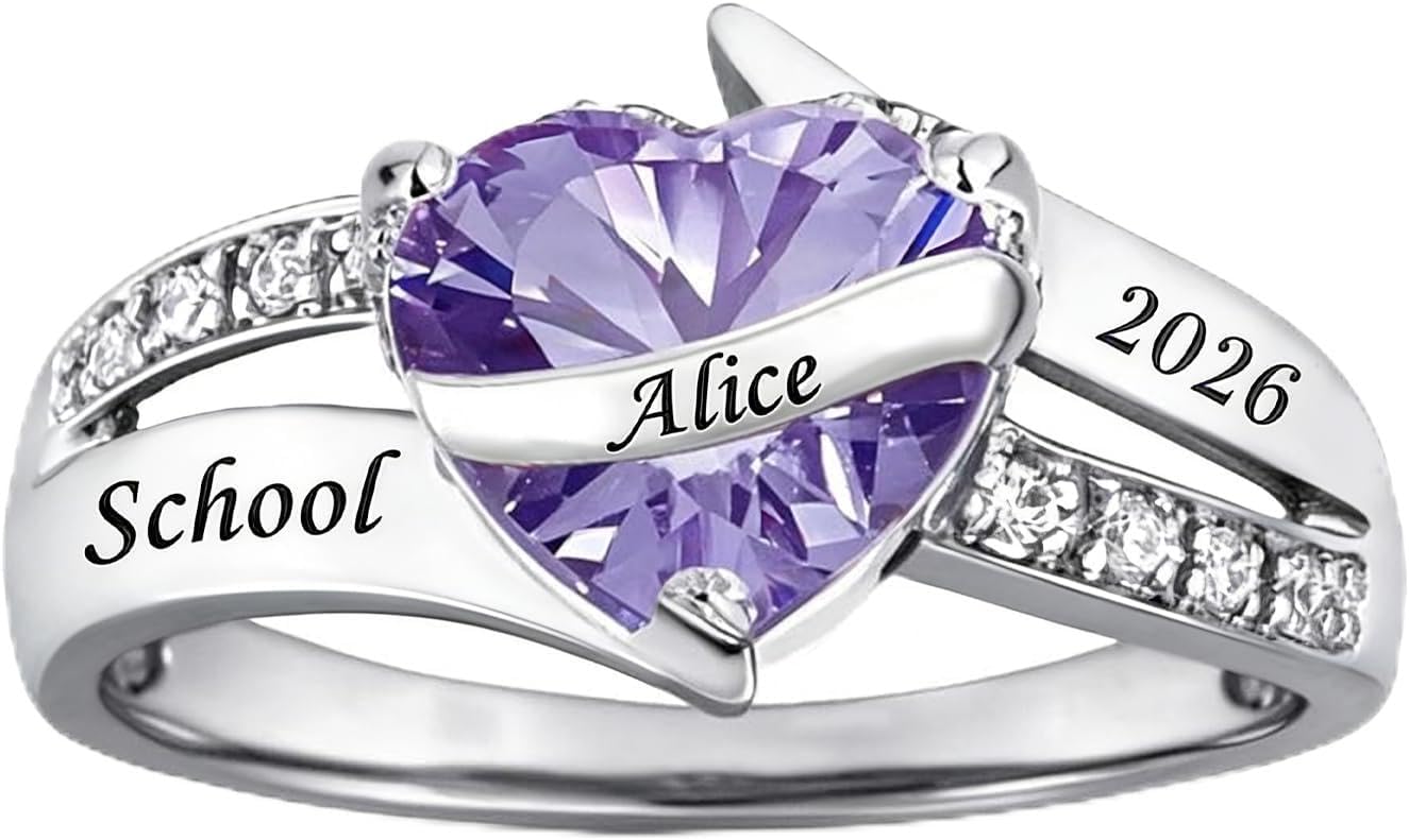 Customized Class Ring for Women 925 Sterling Silver/10K/14K/18K Gold High School College Graduation Ring with Birthstones Class of 2025 Graduation Jewelry for Her