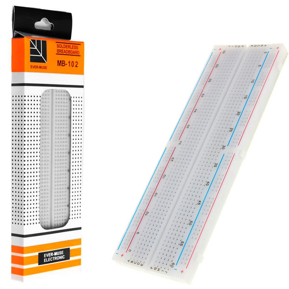 See full amazon price history chart for ROBOWAY Premium 830 Tie-Points Breadboard Set, MB-102 Solderless Prototype PCB Board, with 4 Power Rails and Double-Sided Tape, for Arduino Proto Shield (Pack of 1) ROBOWAY Premium 830 Tie-Points Breadboard Set, MB-102 Solderless Prototype PCB Board, with 4 Power Rails and Double-Sided Tape, for Arduino Proto Shield (Pack of 1) (B0CV9R8PM8) Amazon Price History, Amazon Price Tracker