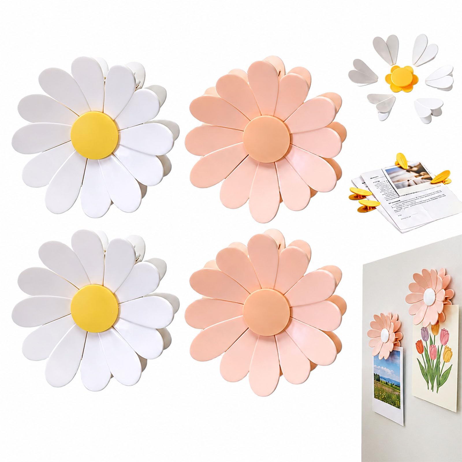 Cherry-Shaped Magnetic Food Clip Fridge Magnet, Sunflower-Shaped Magnetic Chip Clips, Flower Food Clips And White Bag Clips Set, Daisy Blossom Bag Clip (B SET)