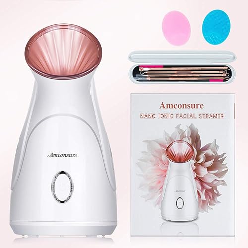 Miniatura 8 de Vaporizador facial, vaporizador facial nano iónico Amconsure para el hogar, humidificador de niebla cálida de 3.4 fl oz para mujeres, hidratante