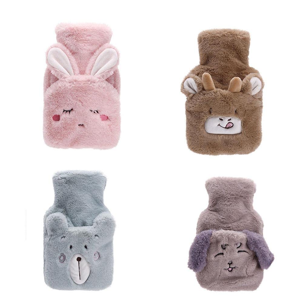 Borsa dell'acqua calda con coperchio in peluche modello animale 500 ml di gomma per alleviare il dolore mani piedi più caldo regalo per donne ragazze - Mix - 4pc