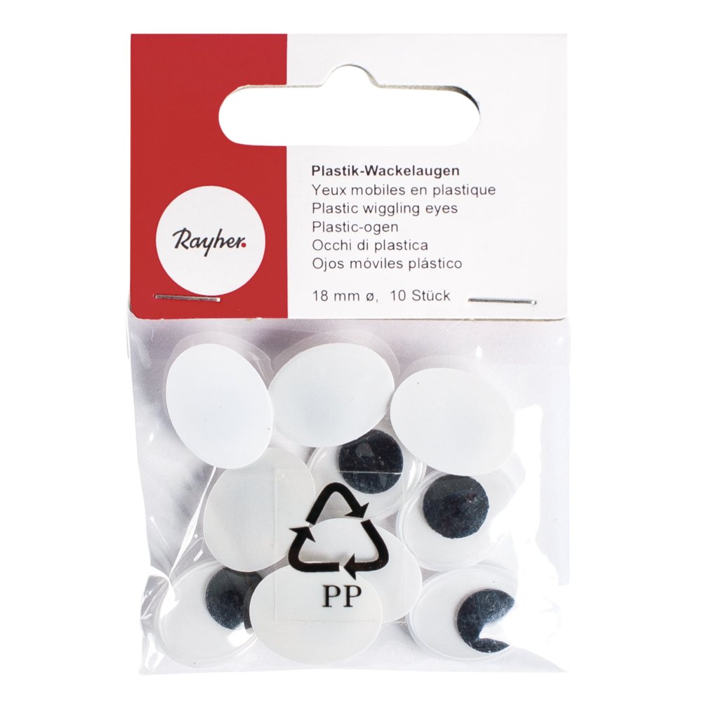 Rayher Yeux mobiles, blanc-noir, 1 lot, 10 pces, 5 paires, ø10mm