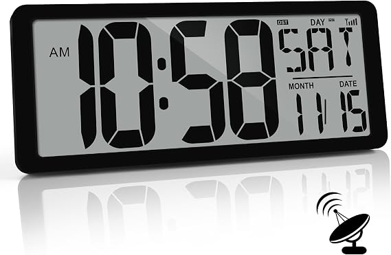 (4.6 Numbers 15 Inch Large Digital Wall Clock Battery Operated-Never Needs Setting!-Easy to Read Numbers-Easy Set-Up Auto DST